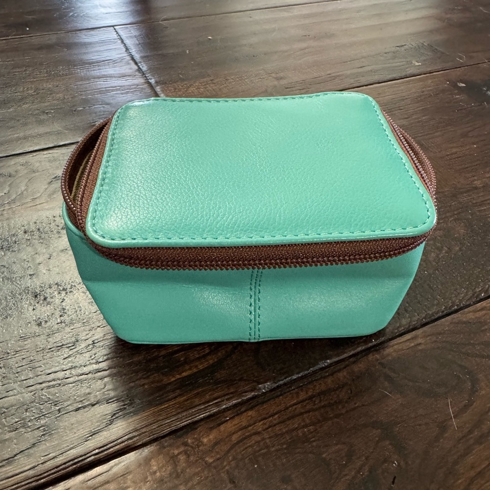 Teal Leather Jewelry Case with Brown Tassel and Accents - Picture 16 of 16